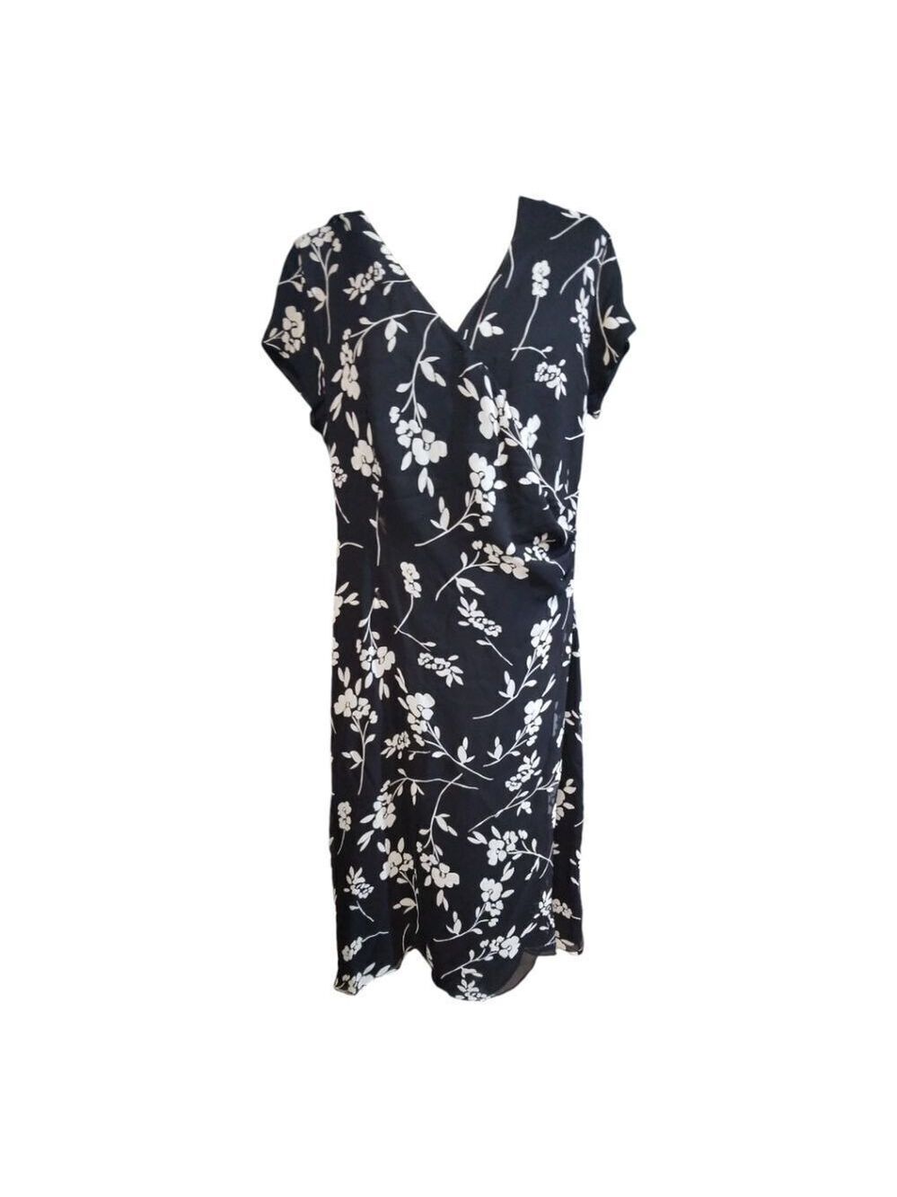 Casual Corner Midi Black and White Floral Dress Size 16 - Picture 8 of 8